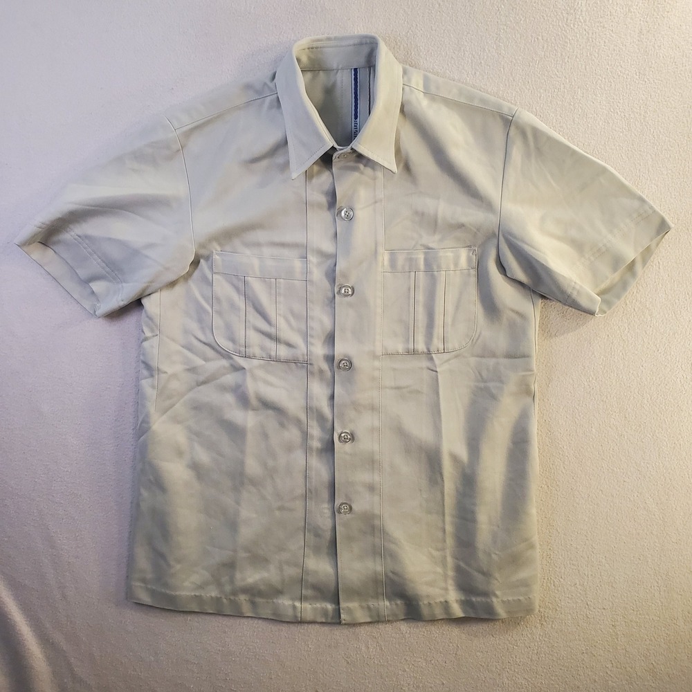Angora Worsted Mens Short Sleeve Safari Utility Shirt Beige Tan Button Front M